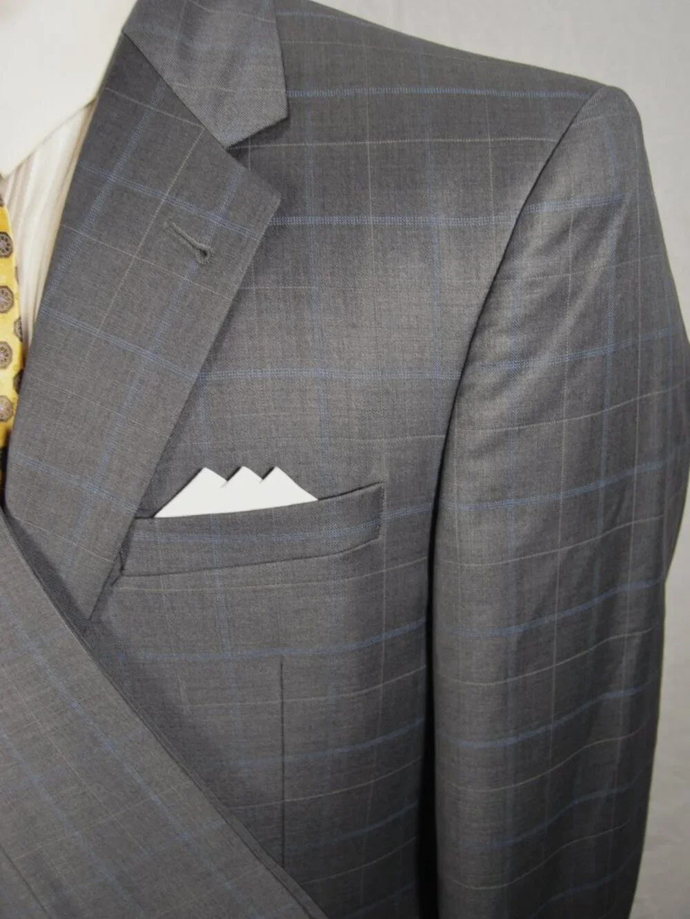 Jos A Bank Signature SHARKSKIN Gray Blue Check Plaid Suit Mens 40 L 34 x 32 WOOL